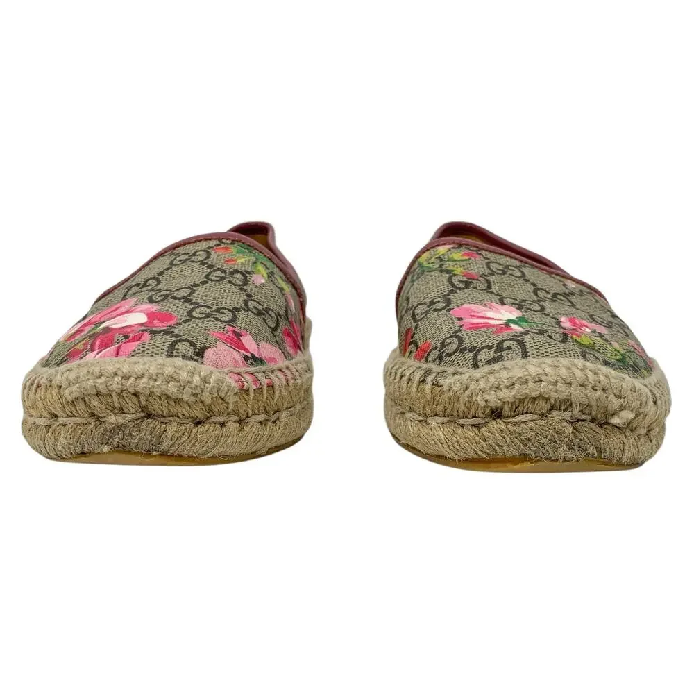 Gucci Bloom GG Supreme Monogram Canvas Pink Floral Print Espadrille Flats 37.5